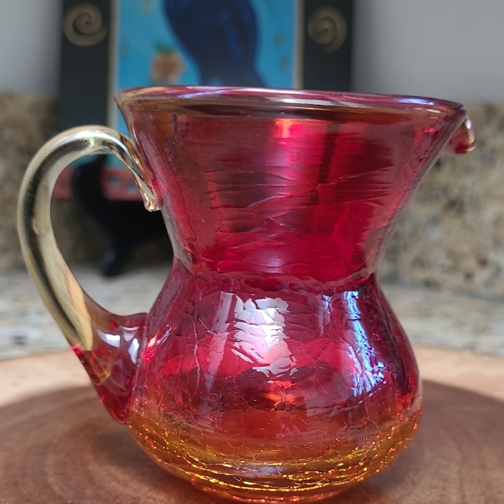 Vintage Mini Blenko Crackle Glass Creamer